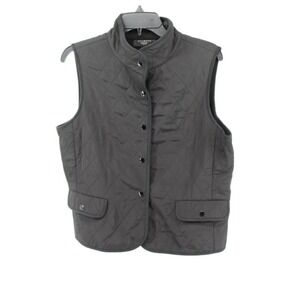 Talbots Petites Quilted Vest Women's PM Black Button Front Fleece Lined